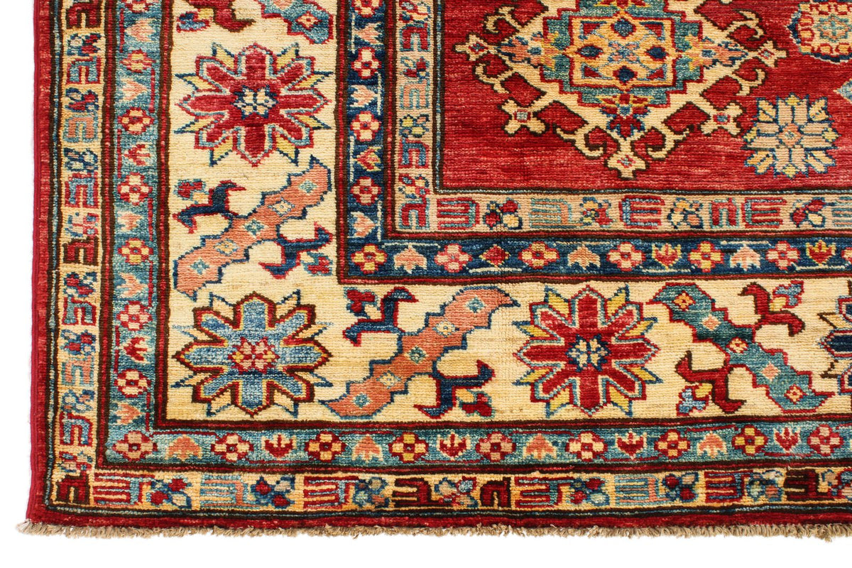 6x8 Red and Ivory Kazak Tribal Rug