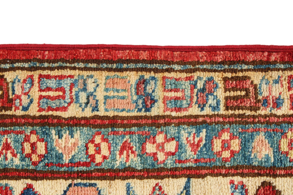 6x8 Red and Ivory Kazak Tribal Rug
