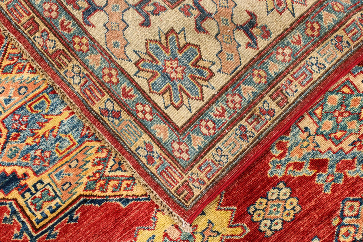 6x8 Red and Ivory Kazak Tribal Rug