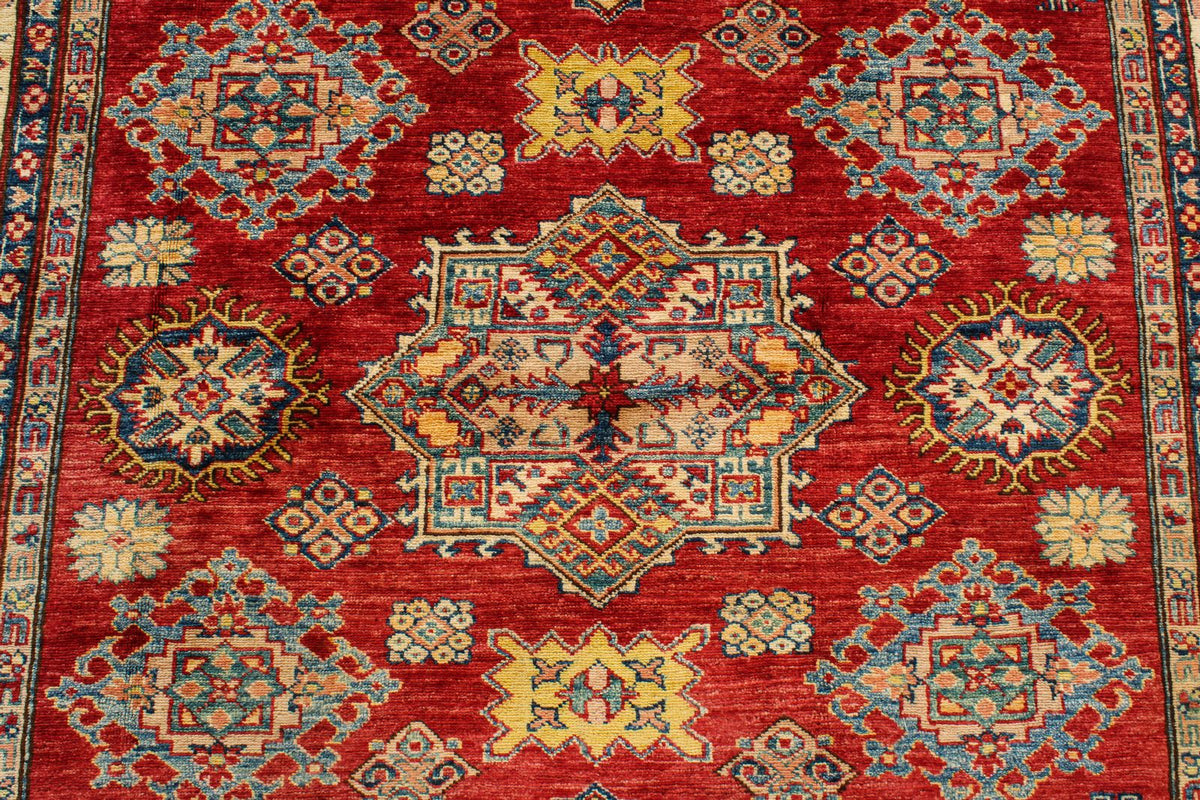 6x8 Red and Ivory Kazak Tribal Rug