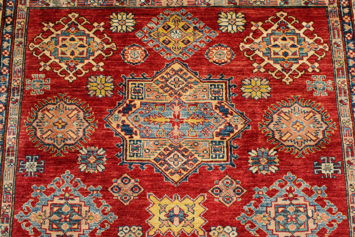 6x8 Red and Ivory Kazak Tribal Rug