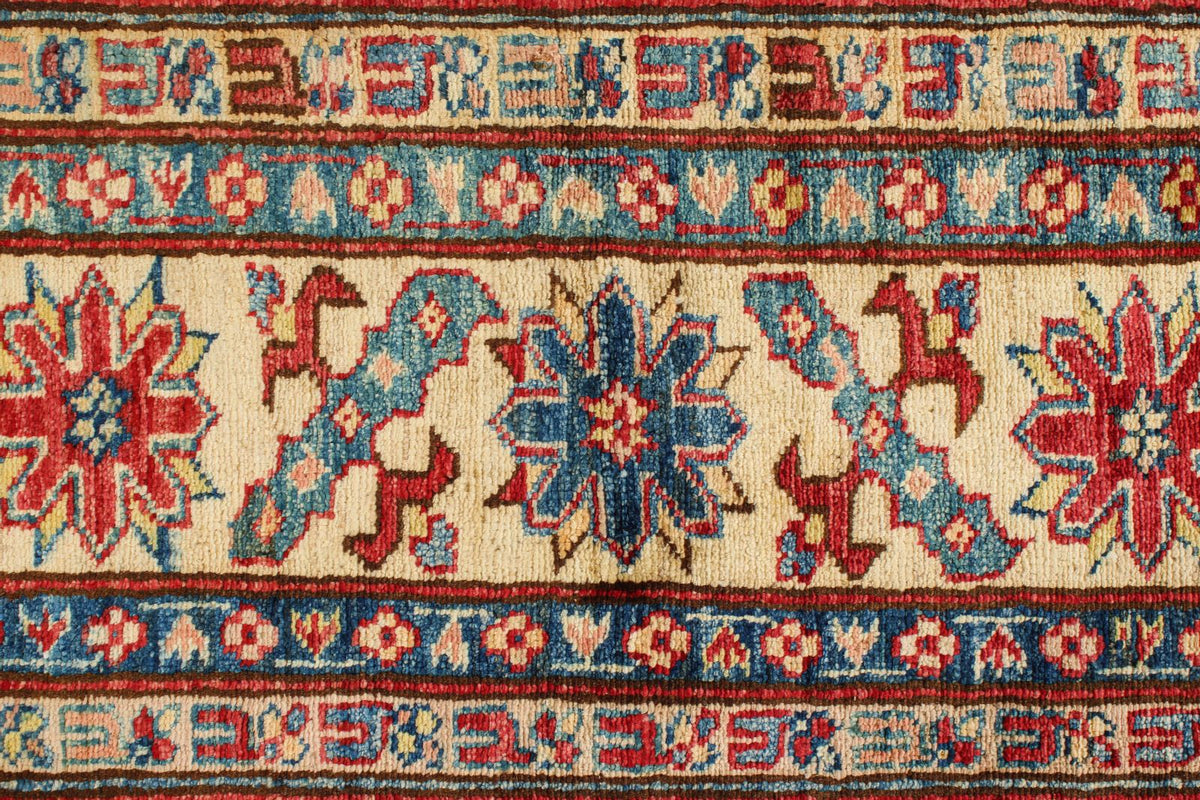 6x8 Red and Ivory Kazak Tribal Rug