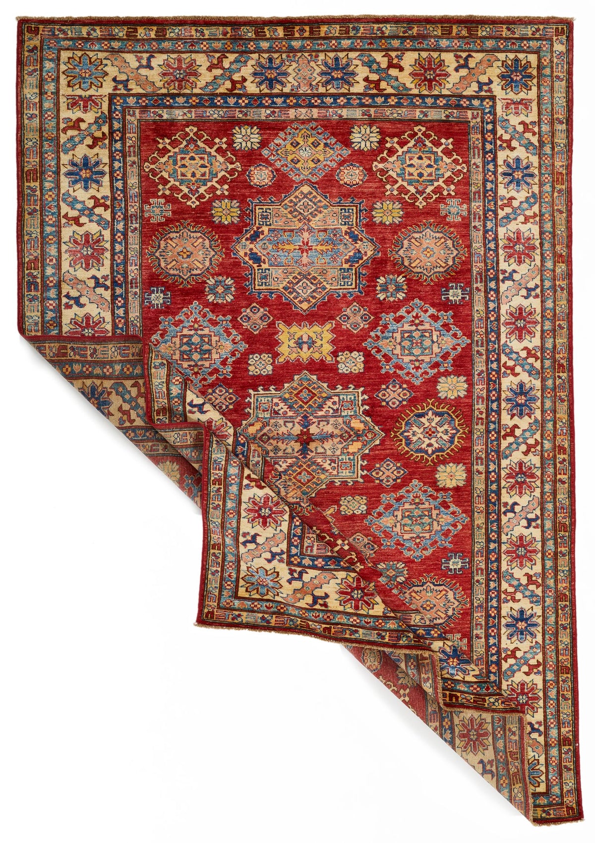 6x8 Red and Ivory Kazak Tribal Rug