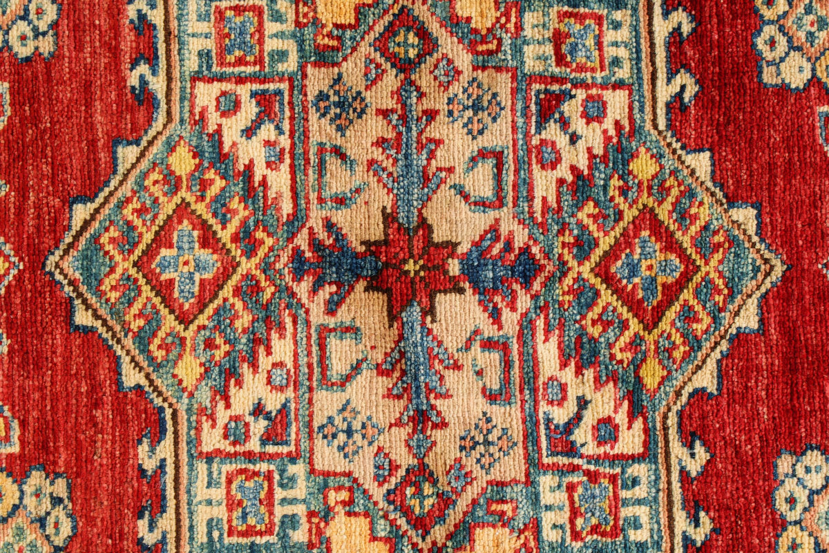6x8 Red and Ivory Kazak Tribal Rug