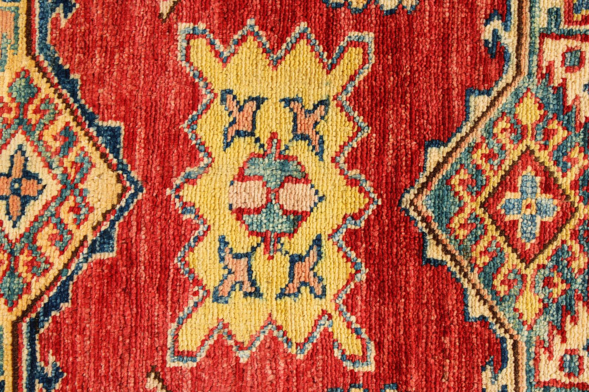 6x8 Red and Ivory Kazak Tribal Rug