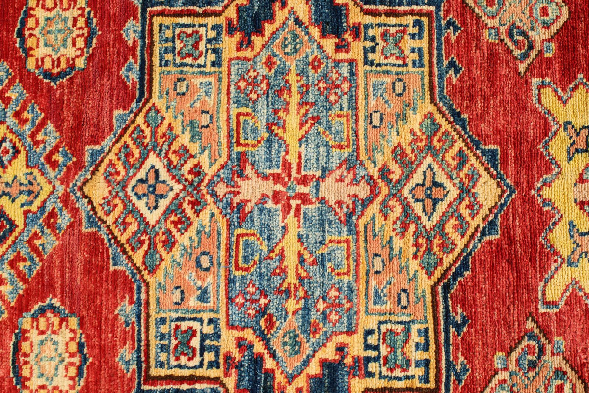 6x8 Red and Ivory Kazak Tribal Rug