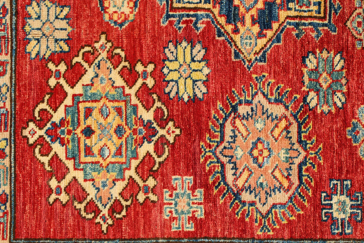 6x8 Red and Ivory Kazak Tribal Rug