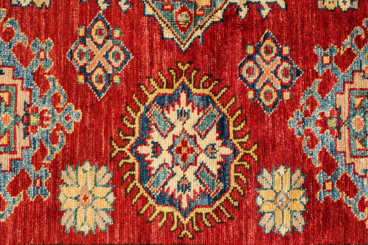 6x8 Red and Ivory Kazak Tribal Rug