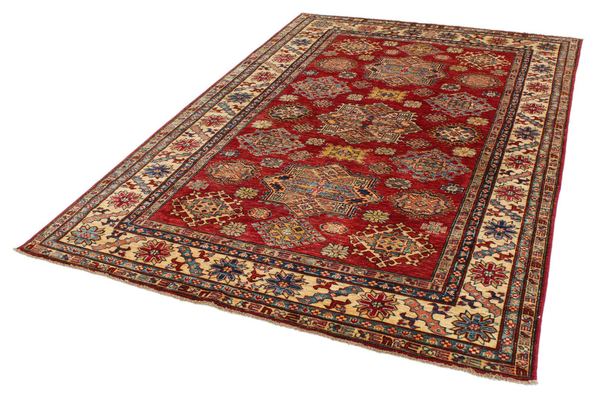 6x8 Red and Ivory Kazak Tribal Rug