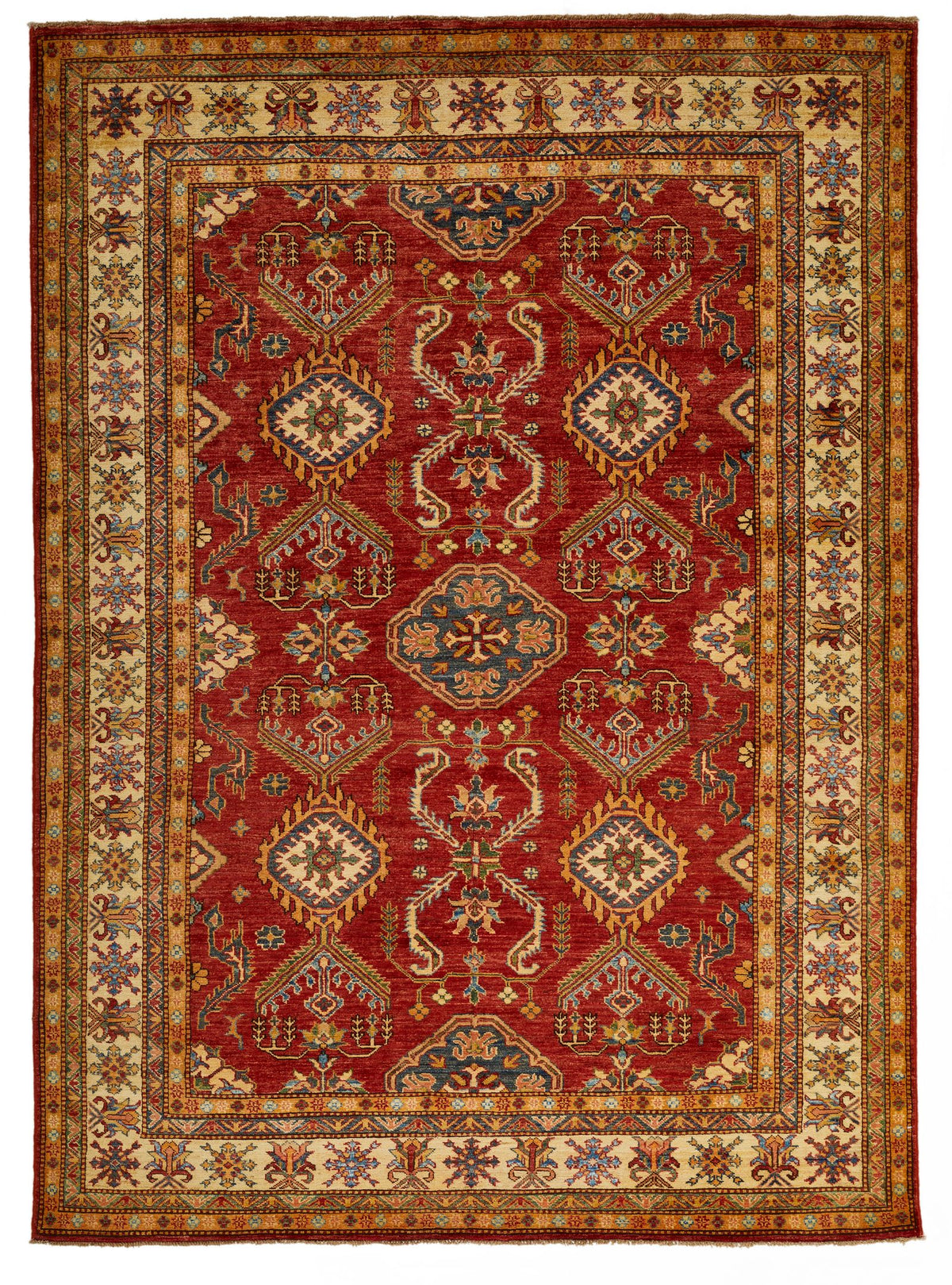 6x8 Red and Ivory Kazak Tribal Rug