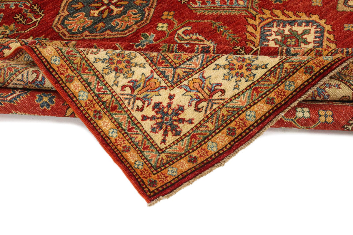 6x8 Red and Ivory Kazak Tribal Rug