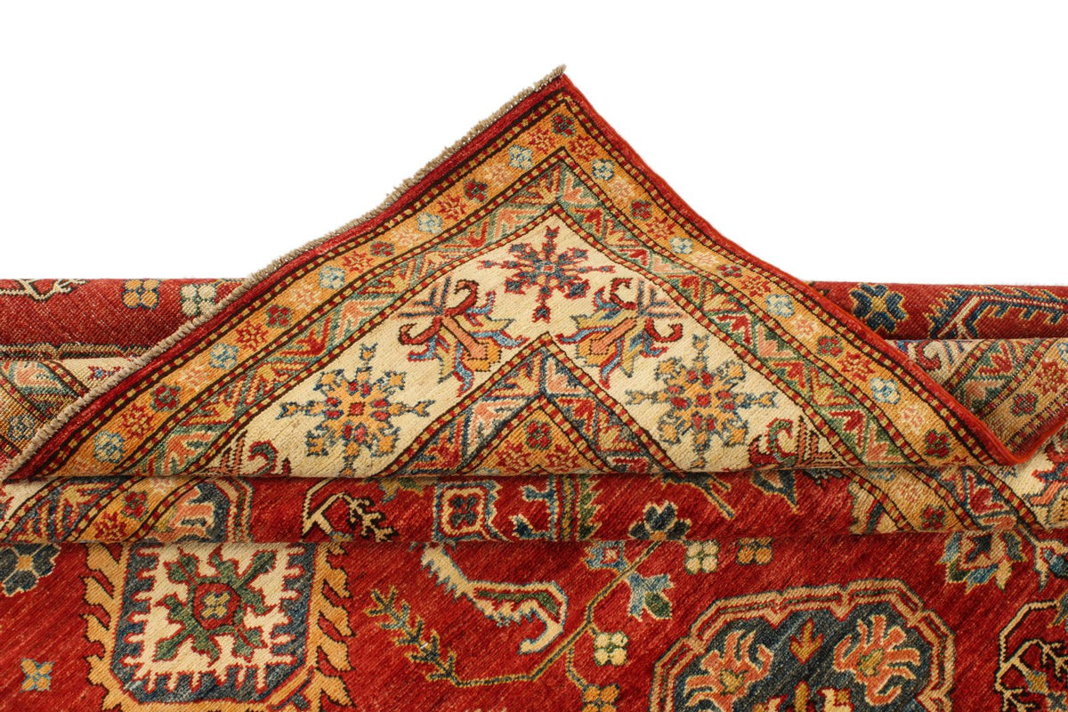 6x8 Red and Ivory Kazak Tribal Rug