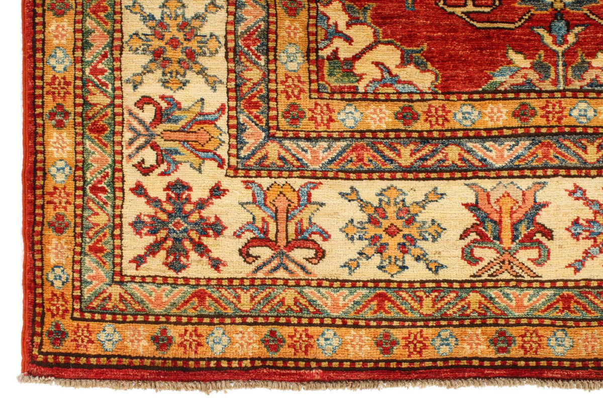 6x8 Red and Ivory Kazak Tribal Rug