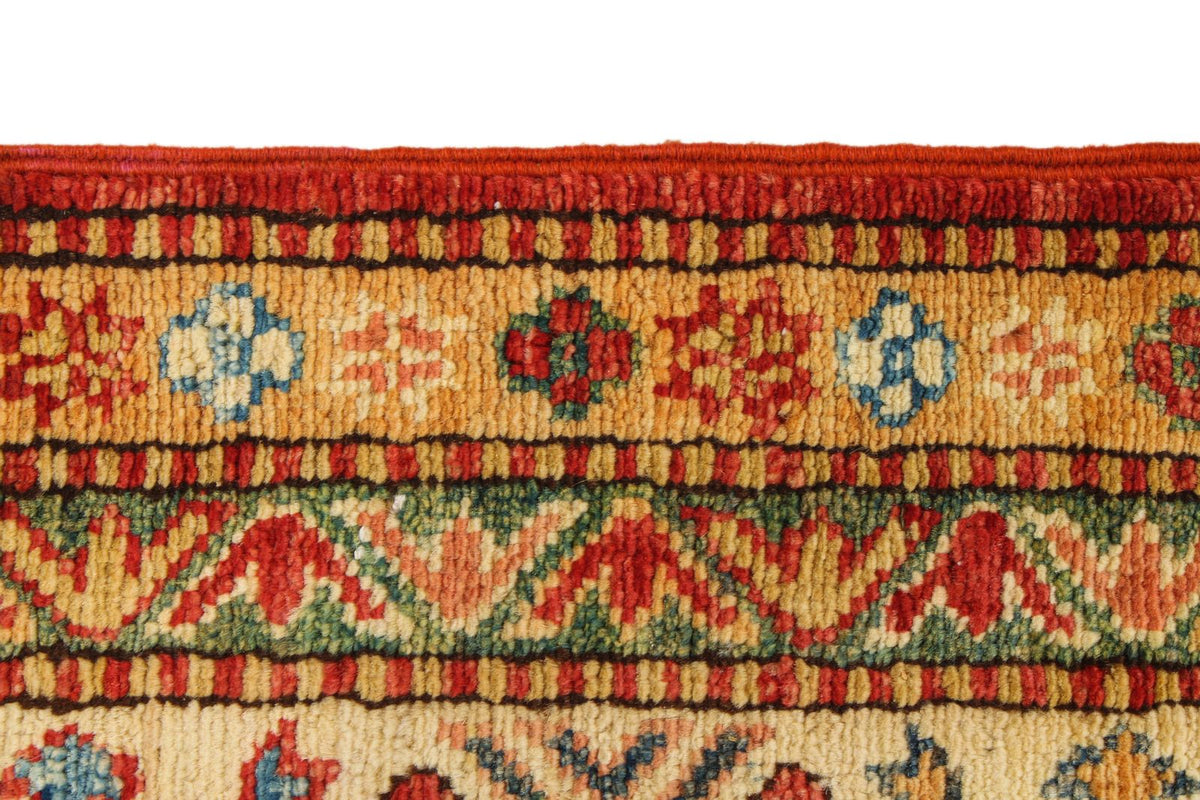 6x8 Red and Ivory Kazak Tribal Rug