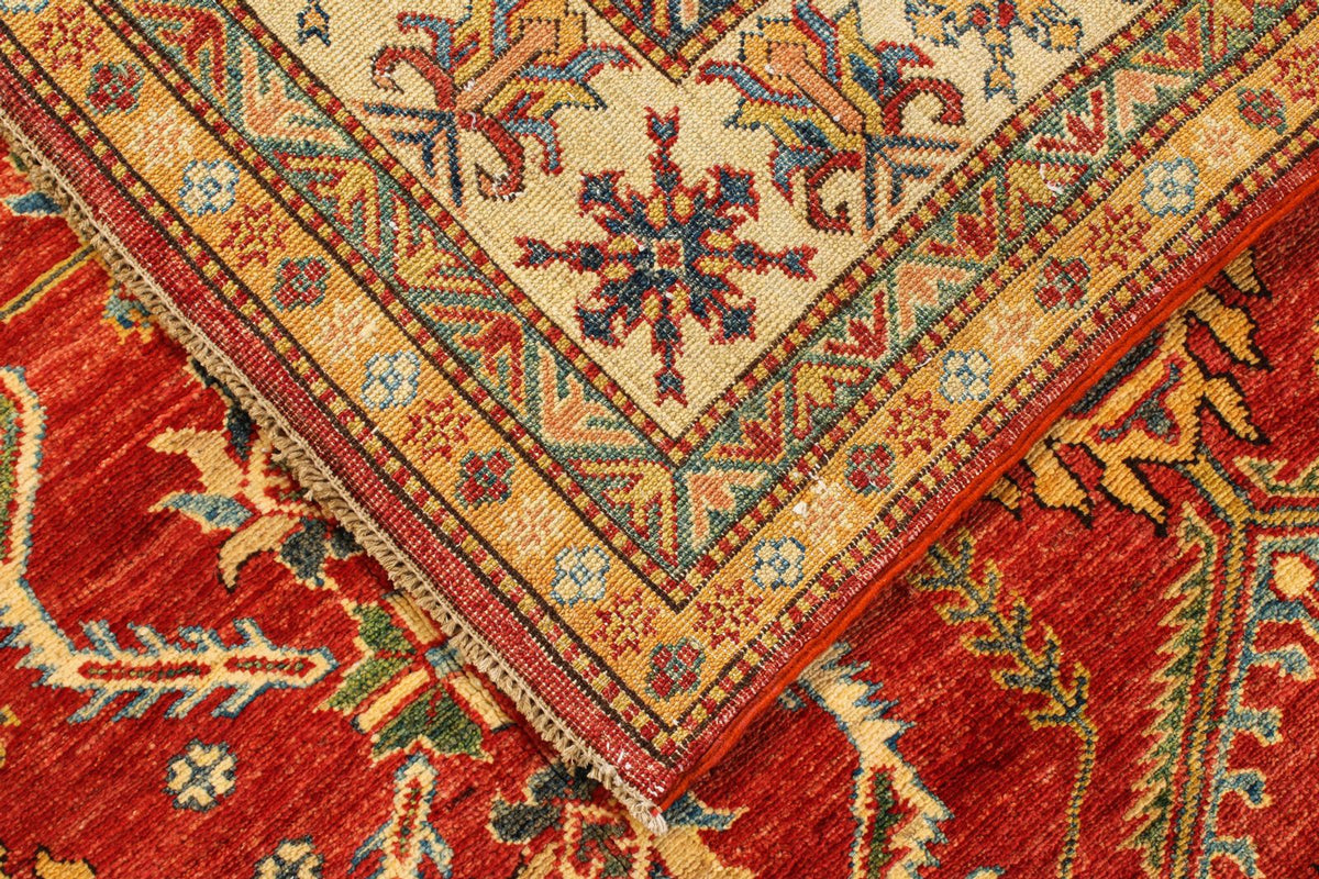 6x8 Red and Ivory Kazak Tribal Rug