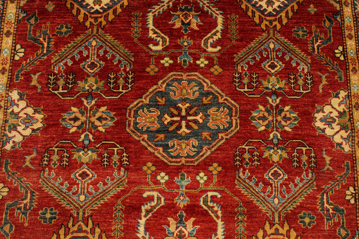 6x8 Red and Ivory Kazak Tribal Rug