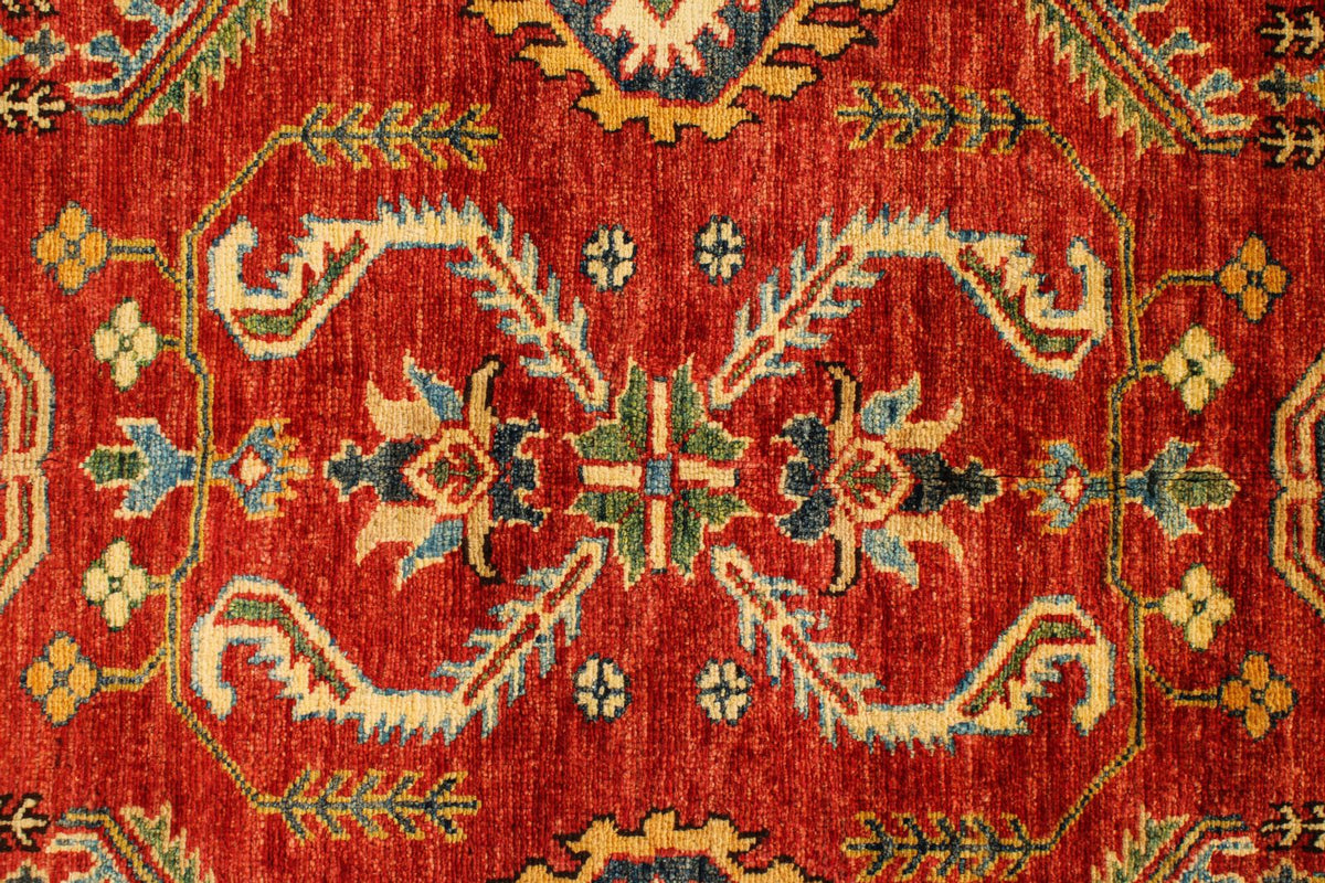 6x8 Red and Ivory Kazak Tribal Rug