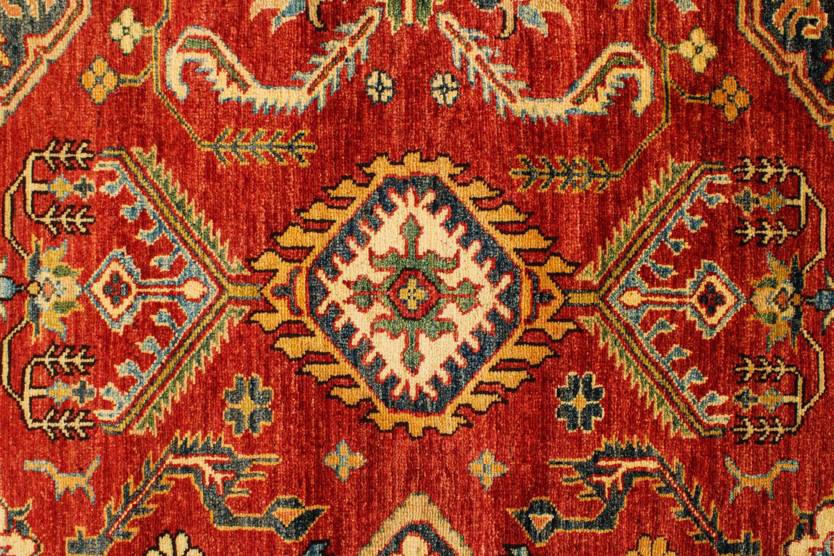 6x8 Red and Ivory Kazak Tribal Rug