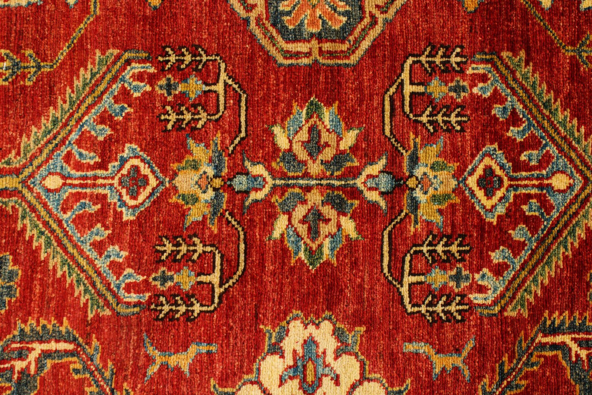6x8 Red and Ivory Kazak Tribal Rug