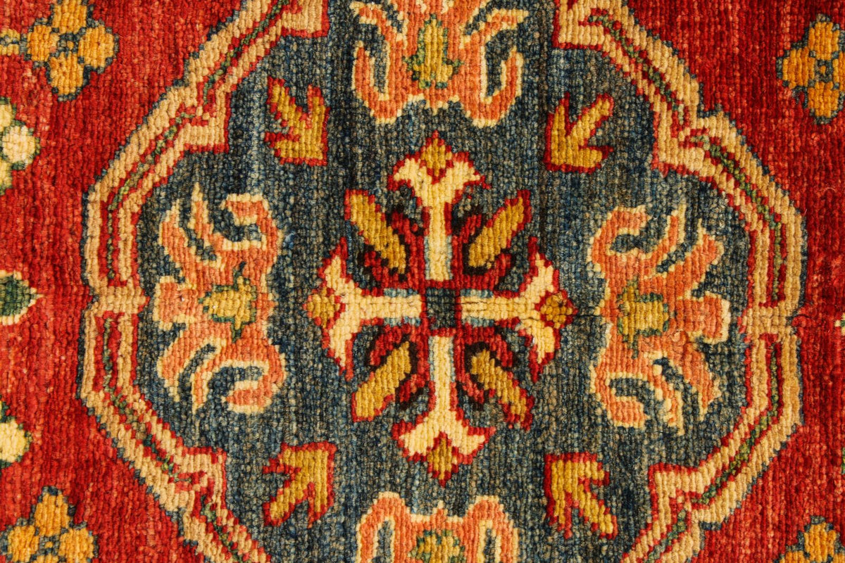 6x8 Red and Ivory Kazak Tribal Rug