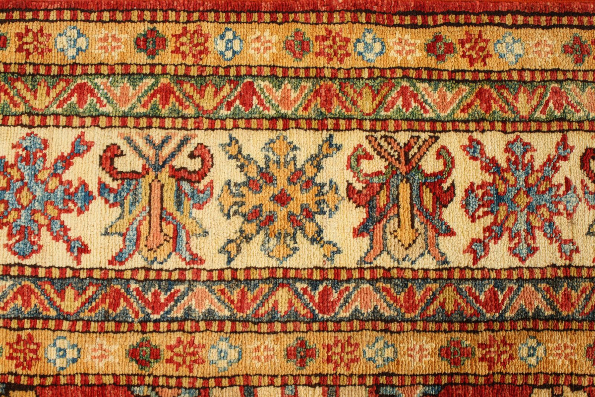 6x8 Red and Ivory Kazak Tribal Rug
