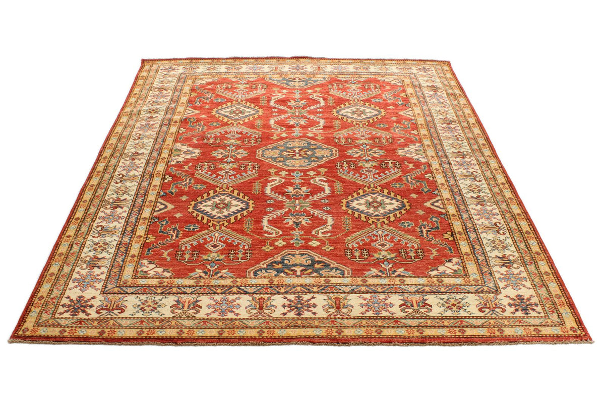 6x8 Red and Ivory Kazak Tribal Rug