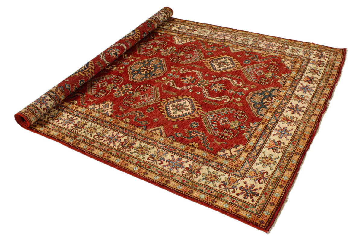6x8 Red and Ivory Kazak Tribal Rug