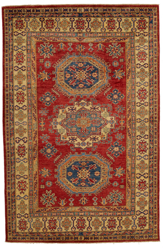 6x9 Red and Ivory Kazak Tribal Rug