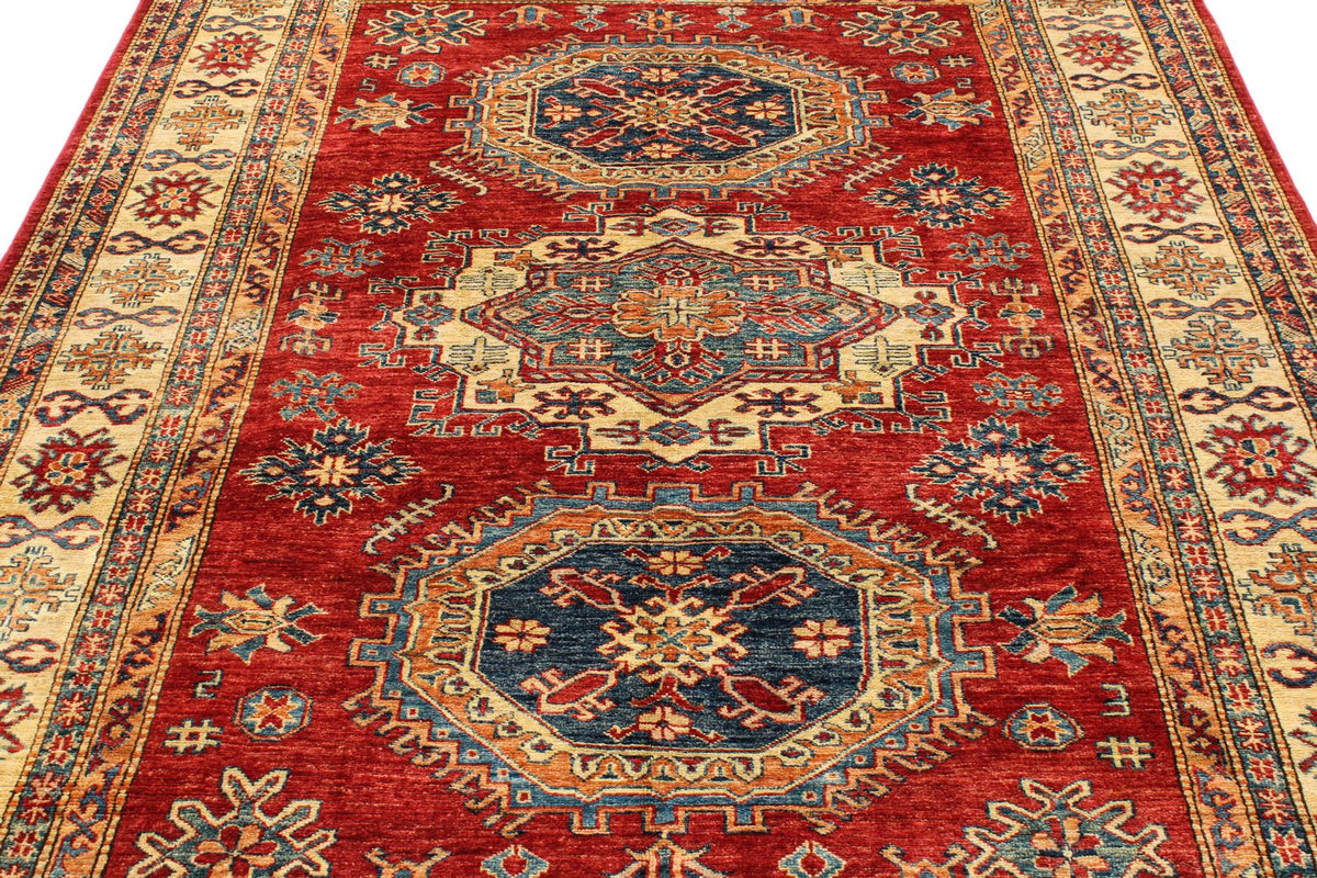 6x9 Red and Ivory Kazak Tribal Rug