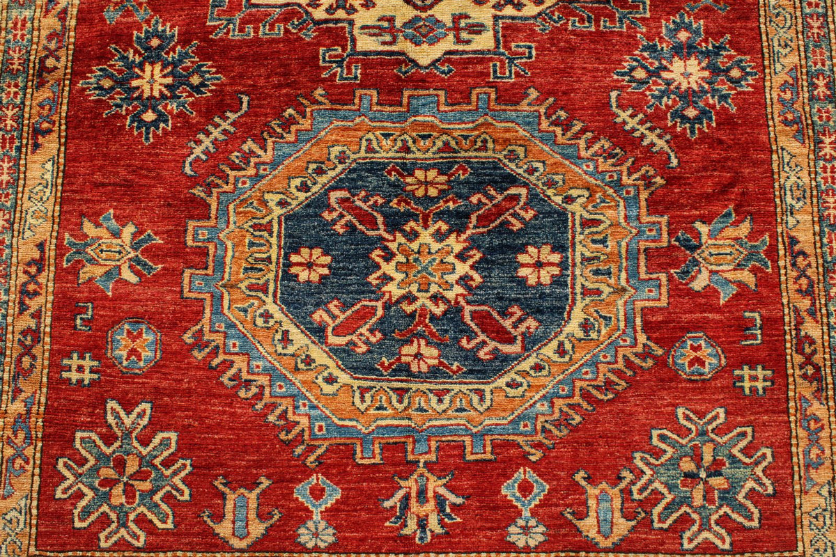 6x9 Red and Ivory Kazak Tribal Rug