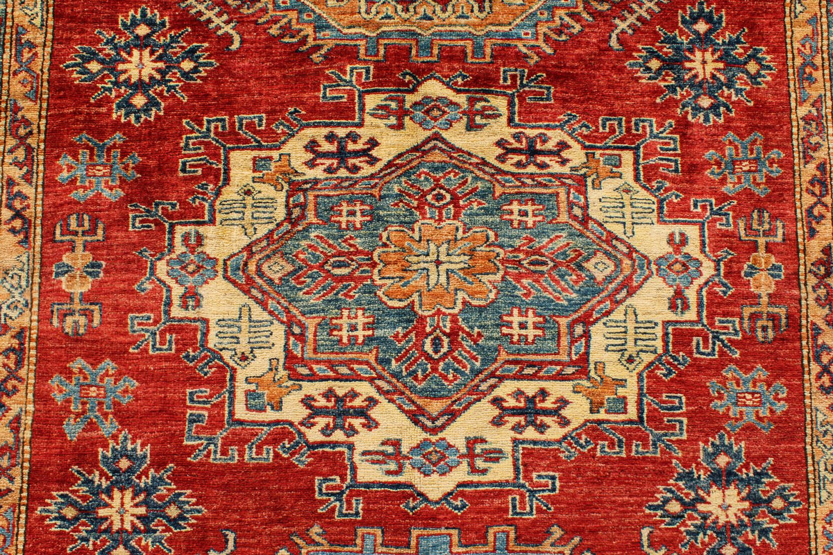 6x9 Red and Ivory Kazak Tribal Rug