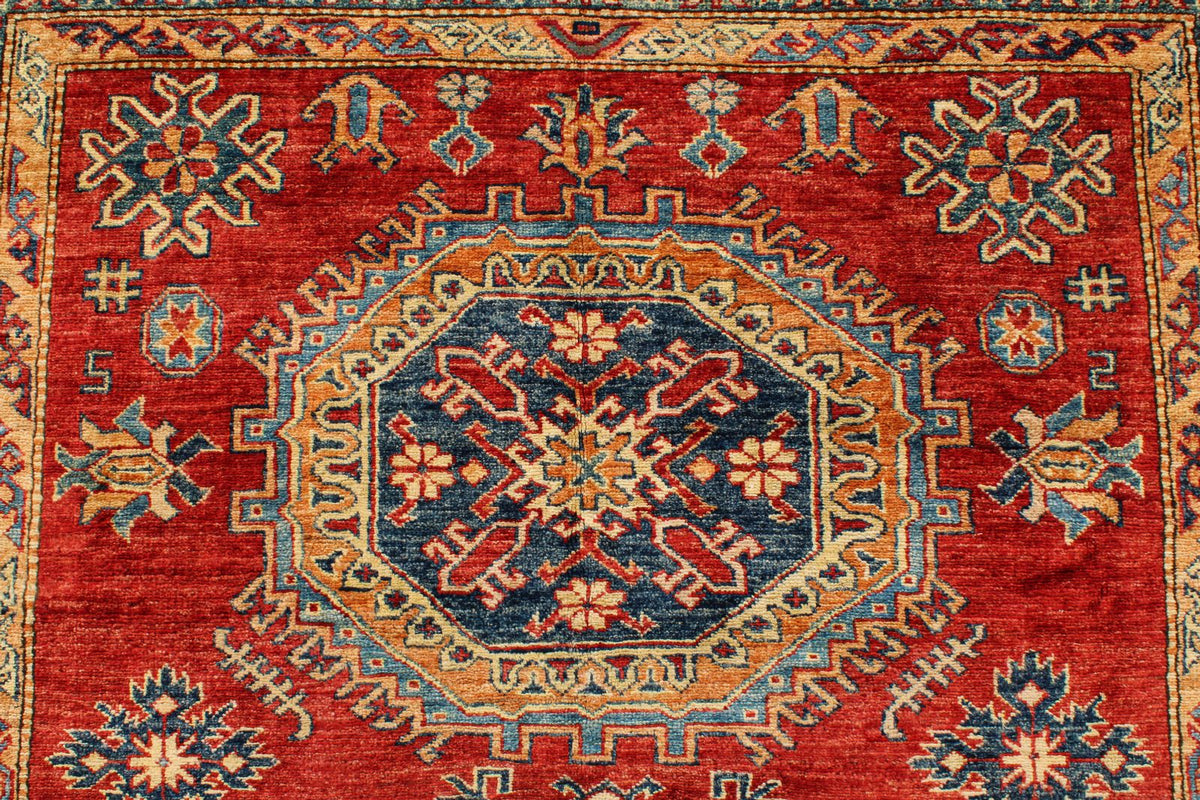 6x9 Red and Ivory Kazak Tribal Rug