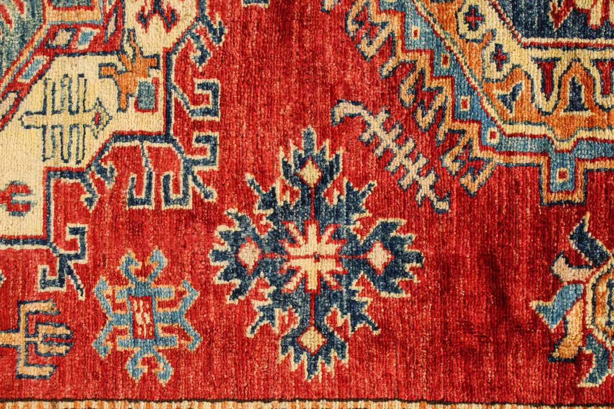 6x9 Red and Ivory Kazak Tribal Rug