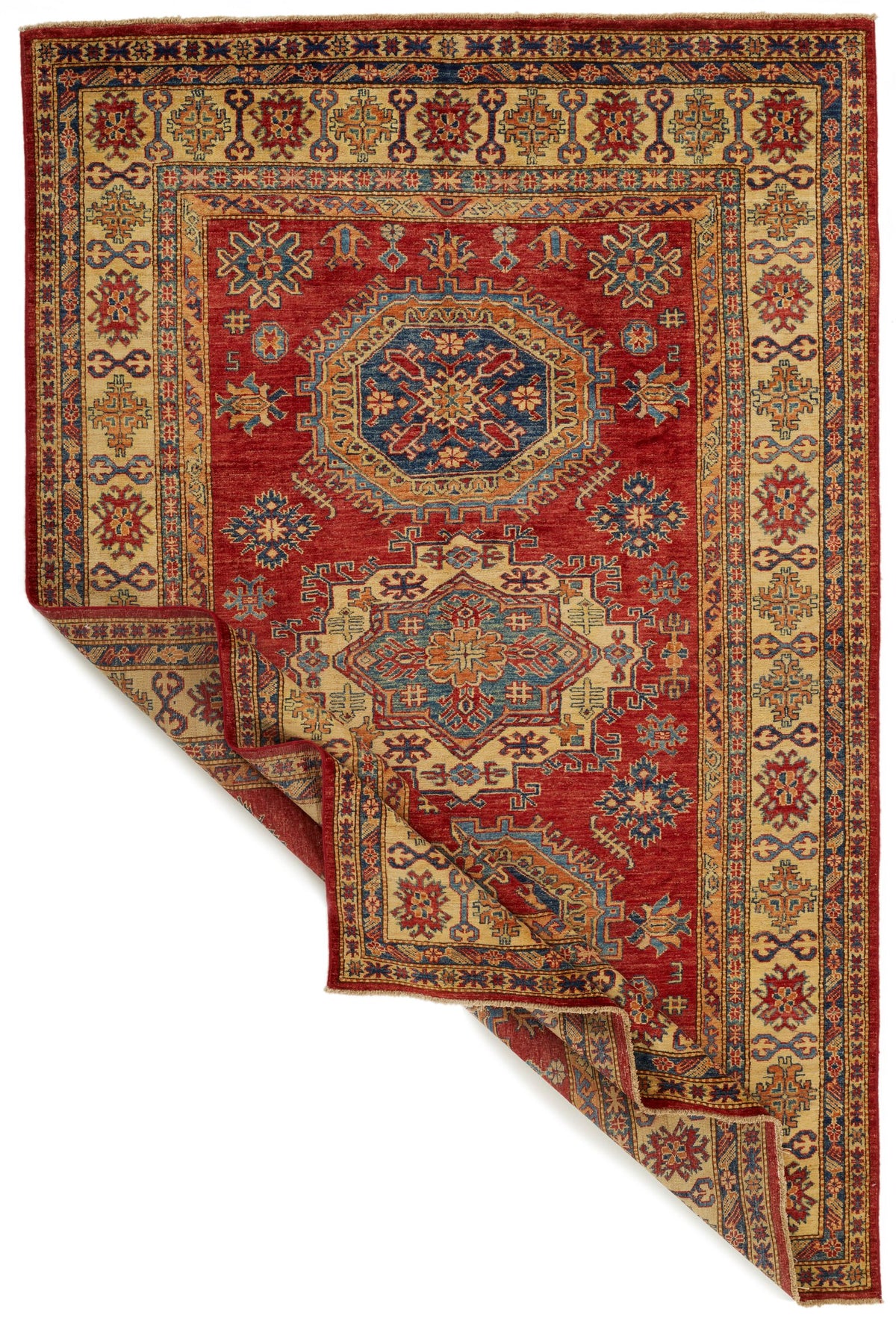 6x9 Red and Ivory Kazak Tribal Rug