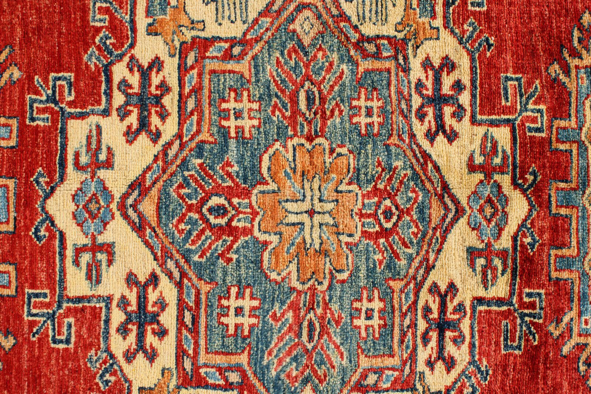 6x9 Red and Ivory Kazak Tribal Rug