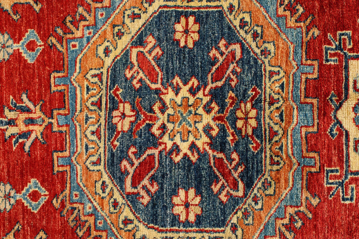 6x9 Red and Ivory Kazak Tribal Rug