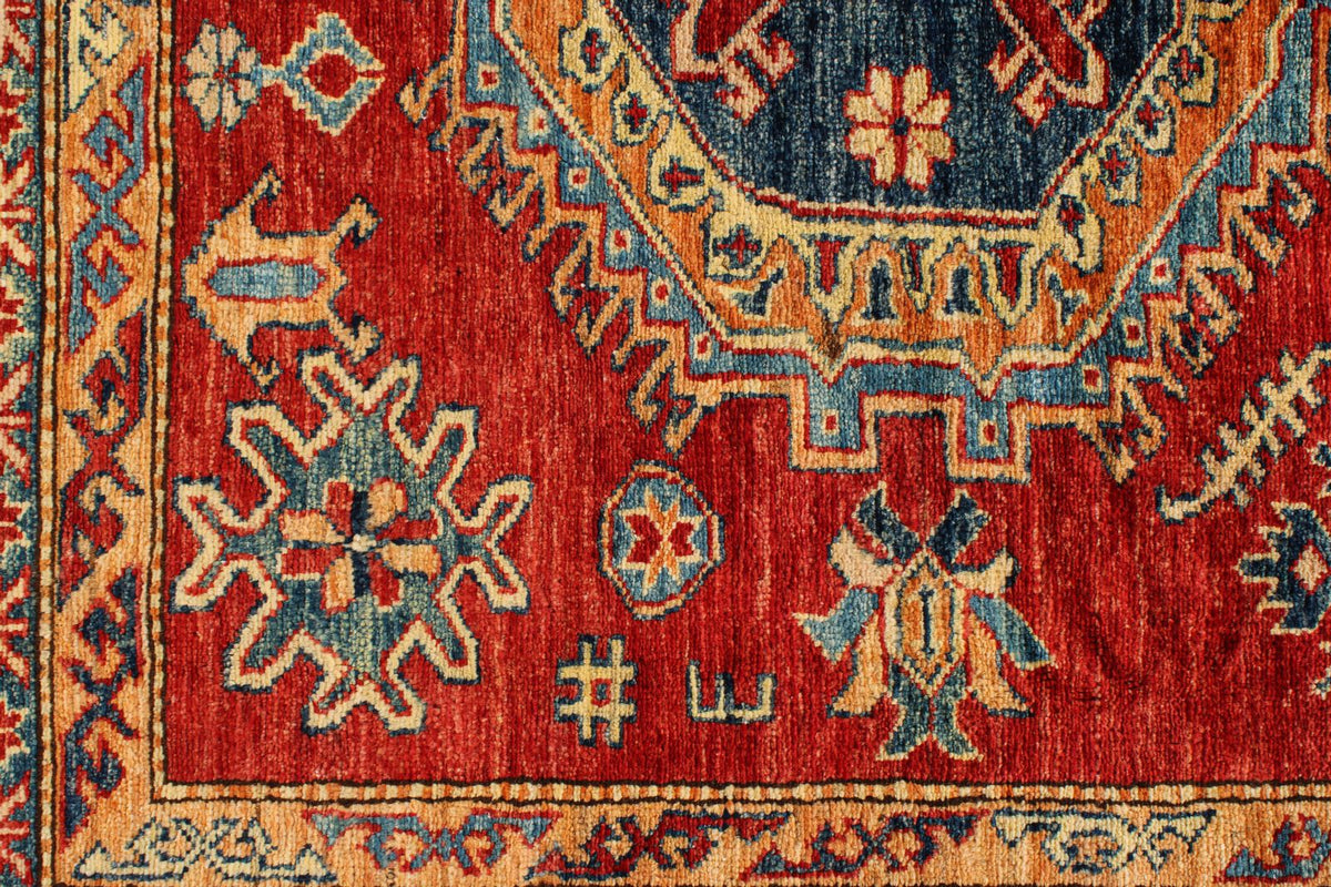 6x9 Red and Ivory Kazak Tribal Rug