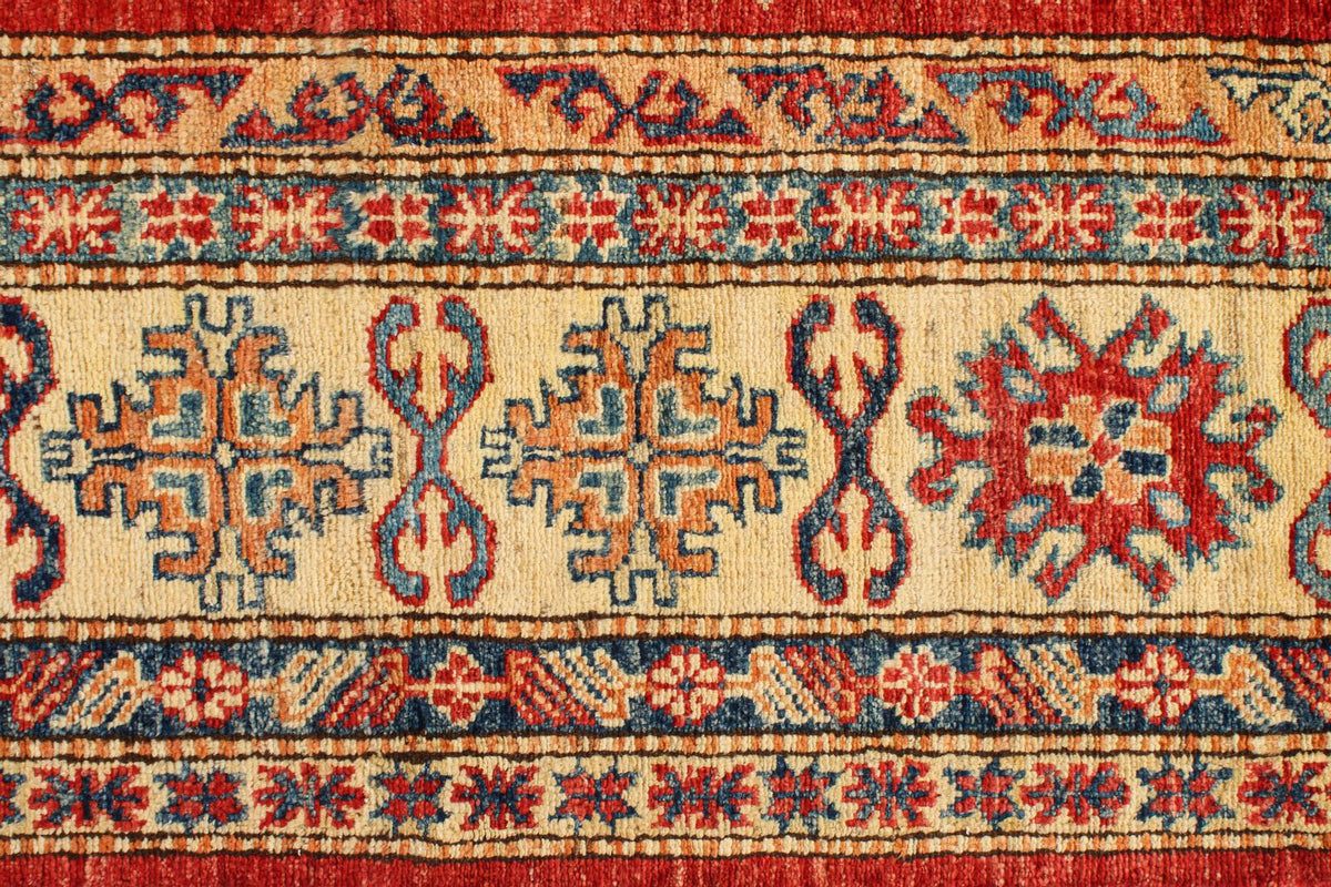 6x9 Red and Ivory Kazak Tribal Rug