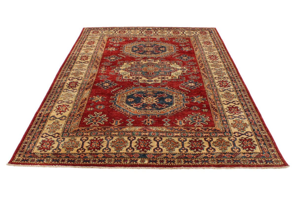 6x9 Red and Ivory Kazak Tribal Rug