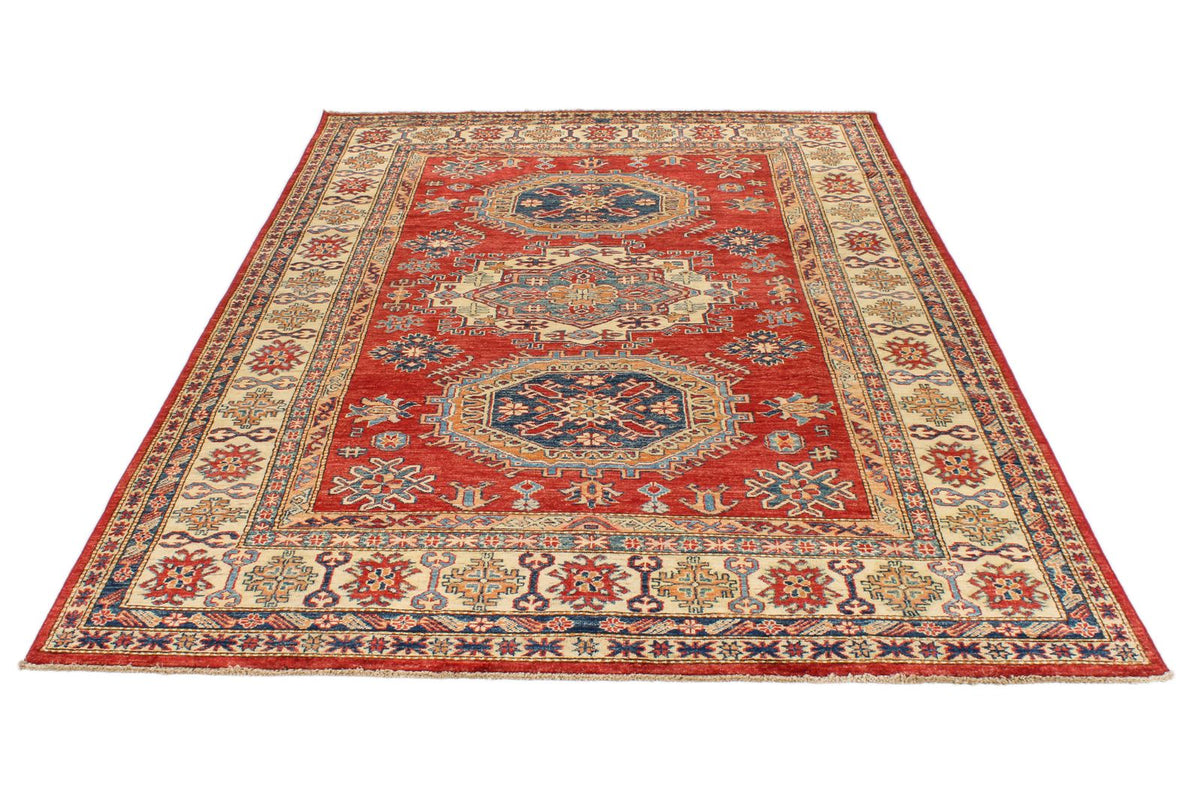 6x9 Red and Ivory Kazak Tribal Rug