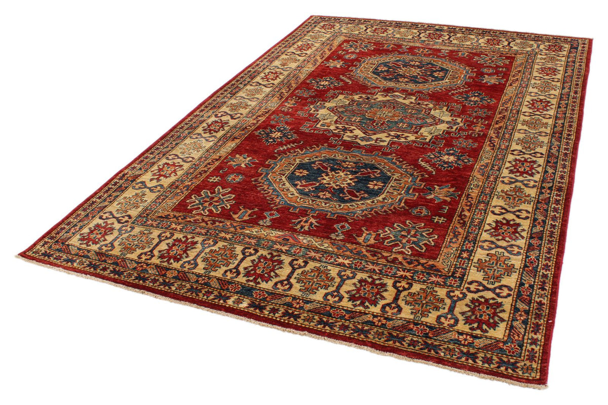 6x9 Red and Ivory Kazak Tribal Rug