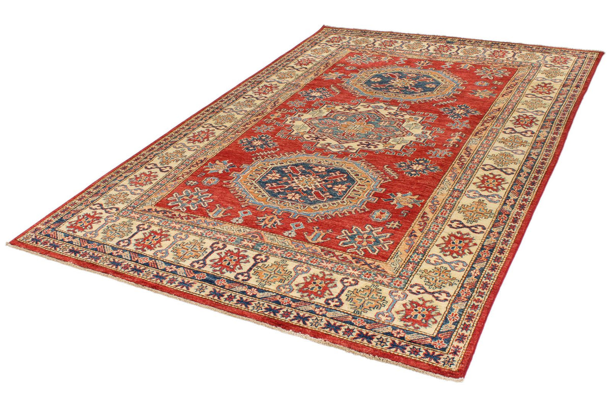 6x9 Red and Ivory Kazak Tribal Rug