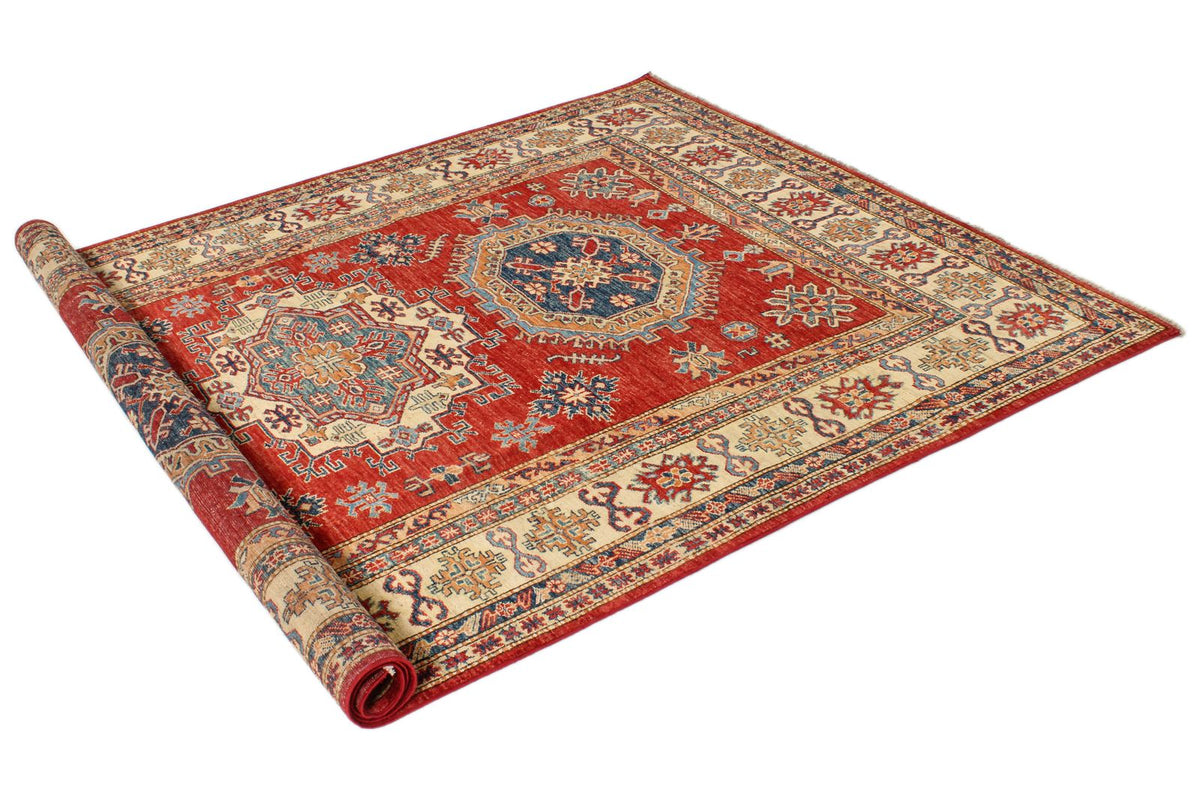 6x9 Red and Ivory Kazak Tribal Rug