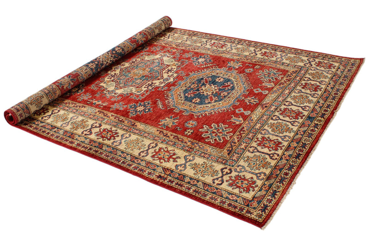 6x9 Red and Ivory Kazak Tribal Rug