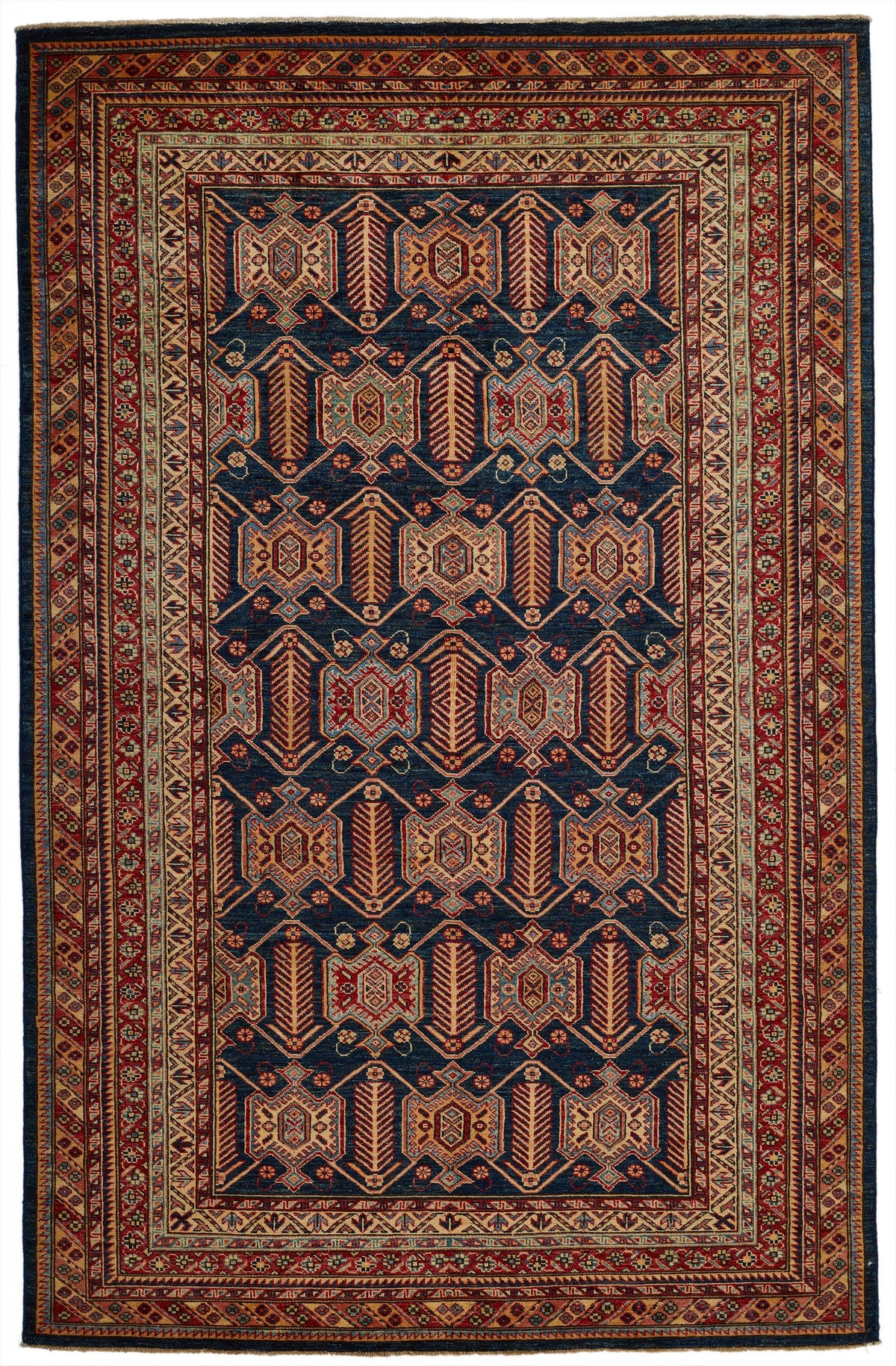 6x9 Navy and Red Kazak Tribal Rug