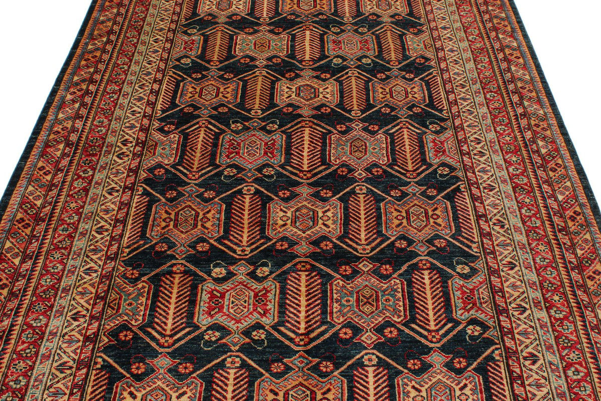 6x9 Navy and Red Kazak Tribal Rug