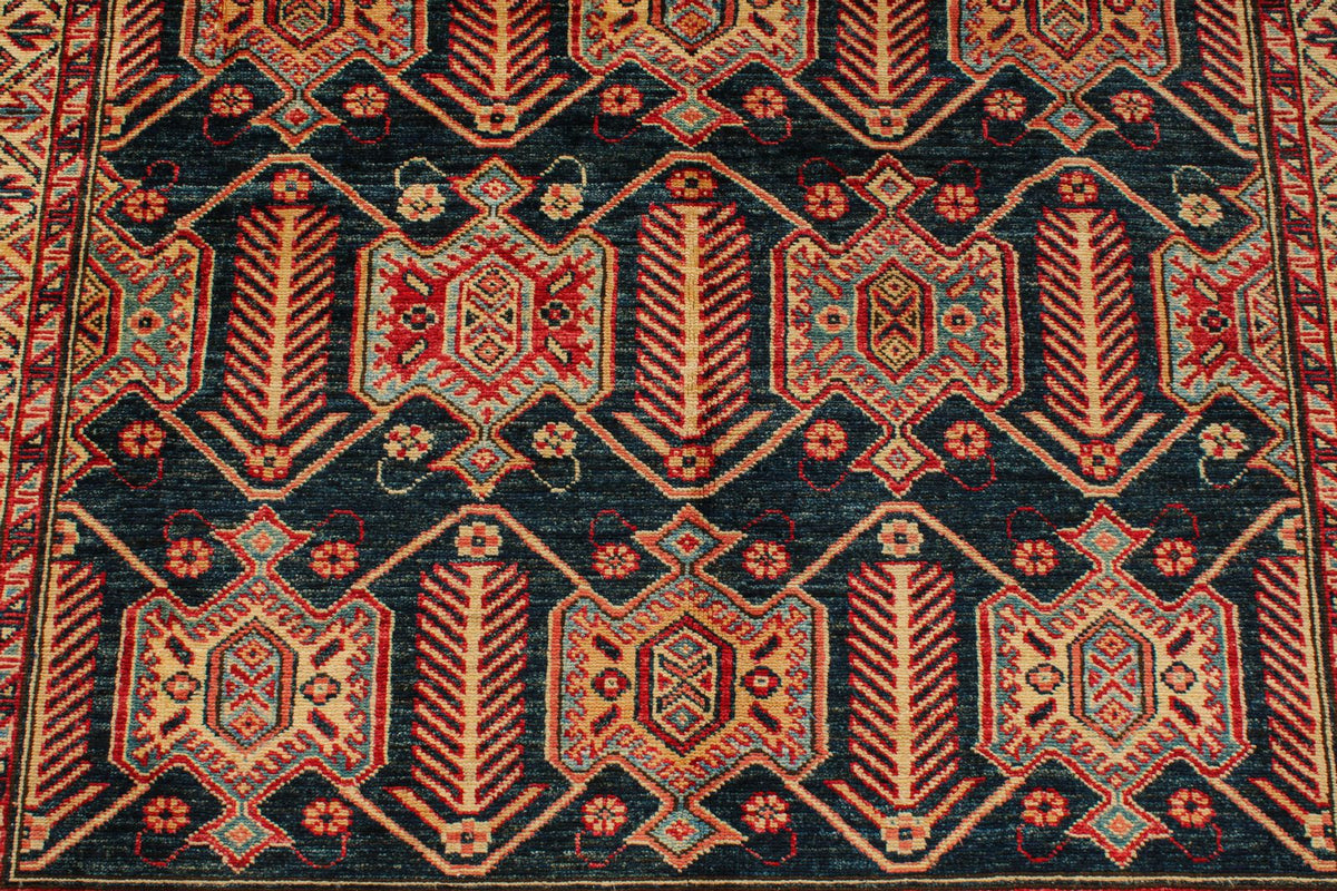 6x9 Navy and Red Kazak Tribal Rug