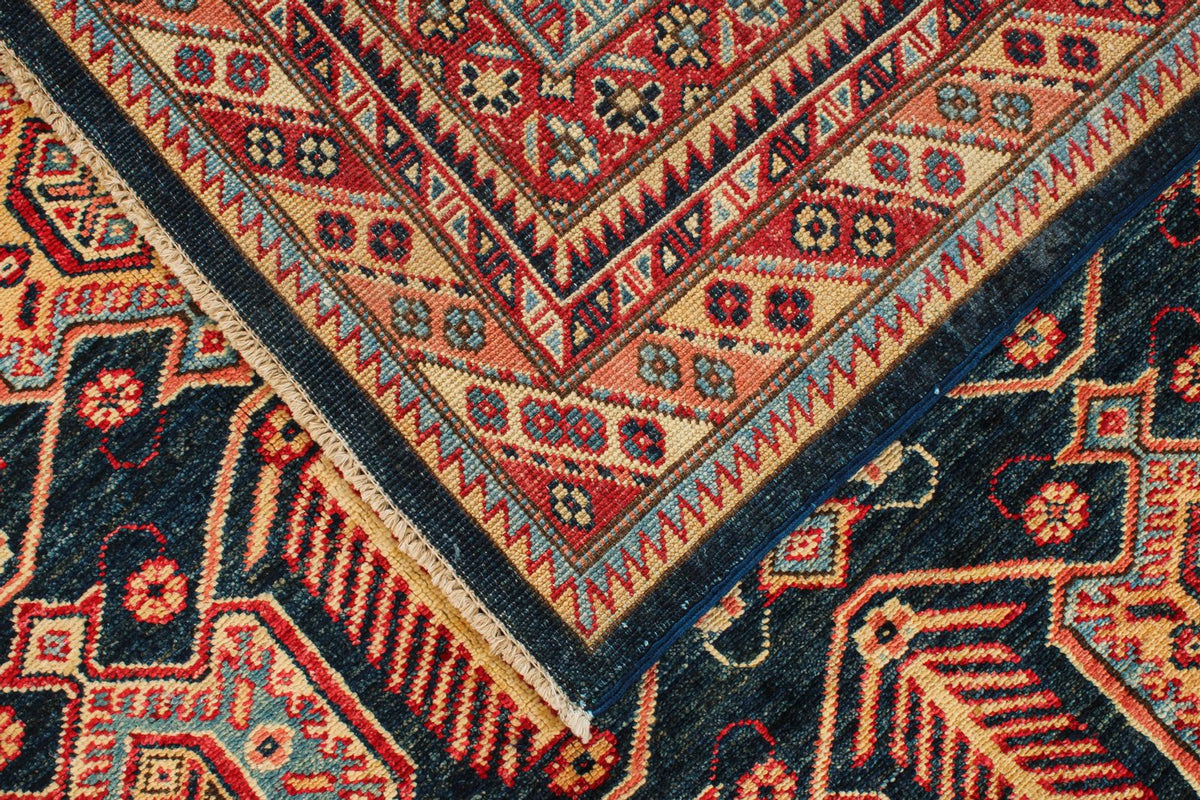6x9 Navy and Red Kazak Tribal Rug