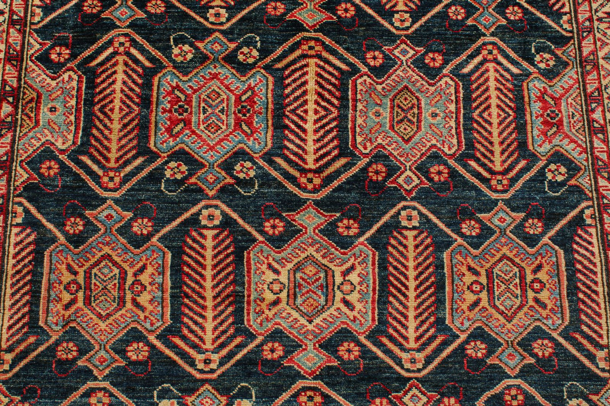 6x9 Navy and Red Kazak Tribal Rug