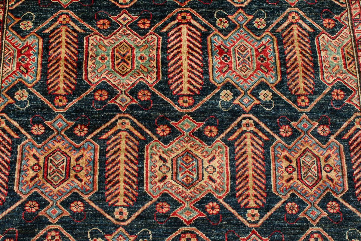 6x9 Navy and Red Kazak Tribal Rug